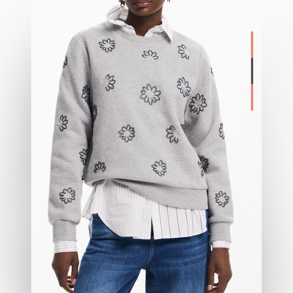 Desigual Gray Floral JEWEL Pullover SWEATSHIRT Kids or Women’s Size XXL